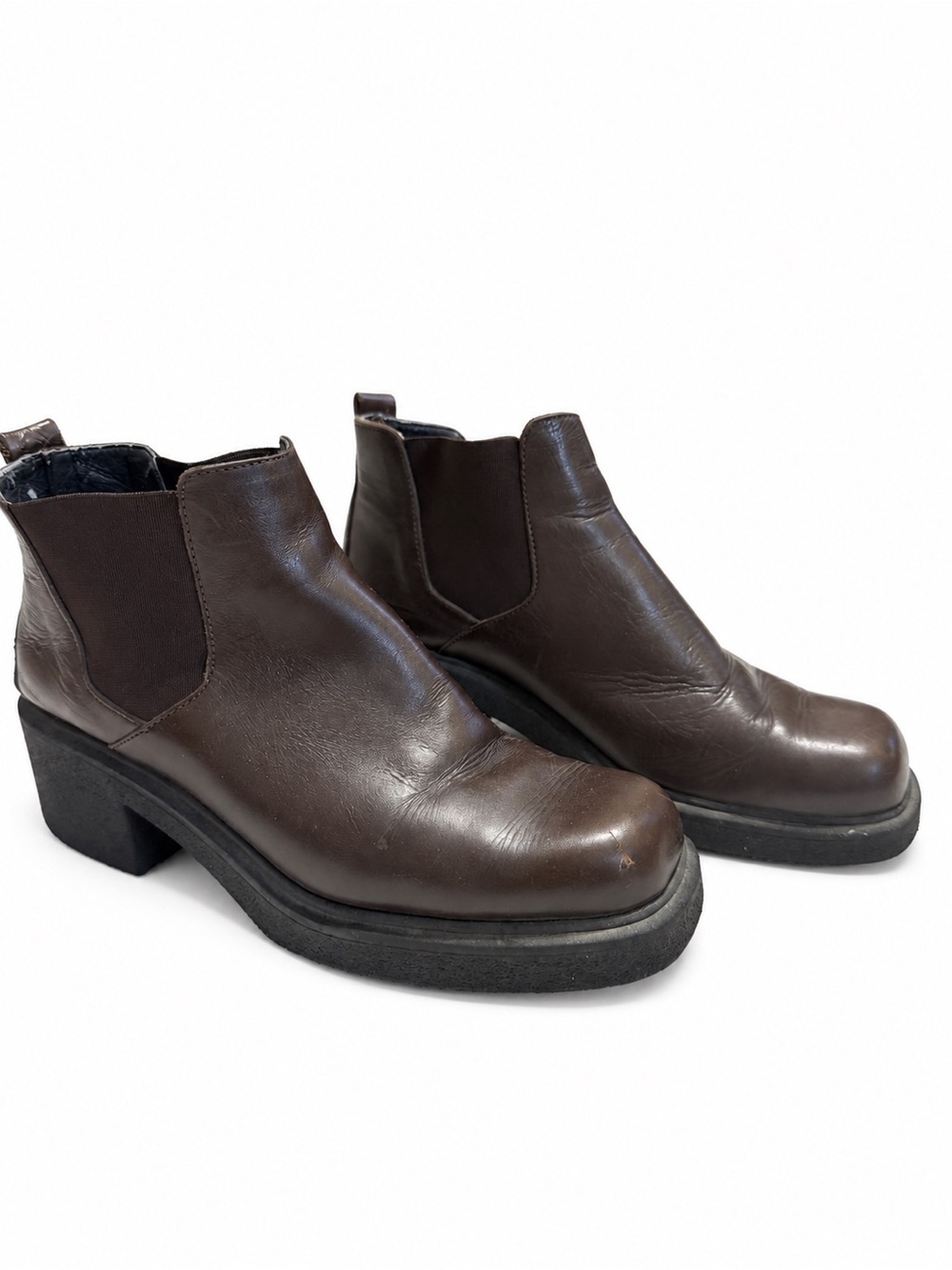 AEROSOLES Dark Brown Leather Chelsea Block Heel Booties